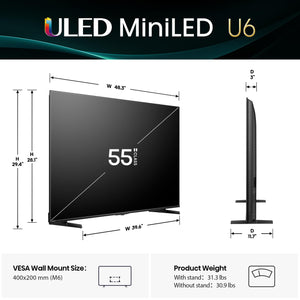 Hisense - 55" Class U6 Series MiniLED QLED UHD 4K HDR Smart Fire TV (2025)