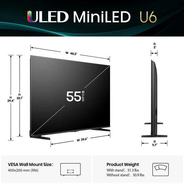 Hisense - 55" Class U6 Series MiniLED QLED UHD 4K HDR Smart Fire TV (2025)