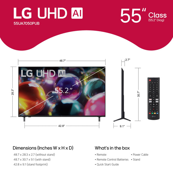 LG - 55” Class UA7050 Series LED AI 4K UHD Smart webOS TV (2025)