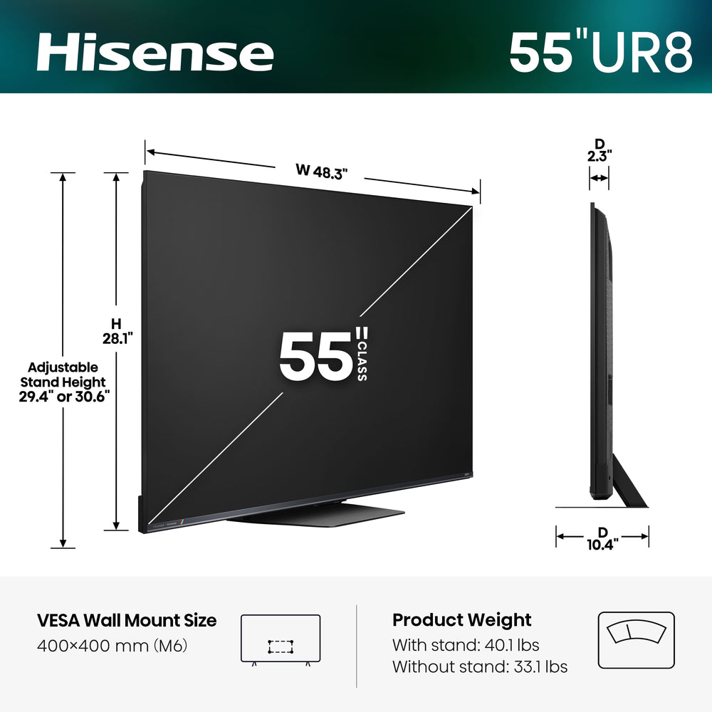 Hisense - 55" Class UR8 RGB MiniLED Series UHD 4K HDR Smart Google TV (2026)