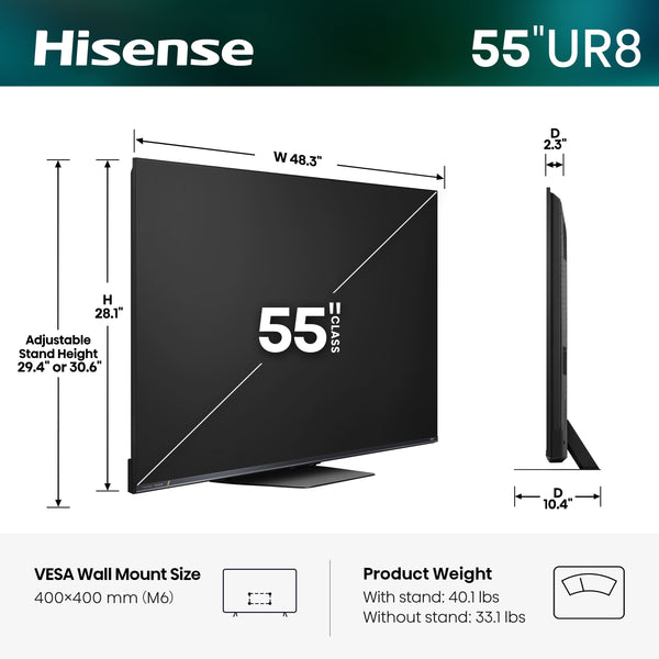 Hisense - 55" Class UR8 RGB MiniLED Series UHD 4K HDR Smart Google TV (2026)