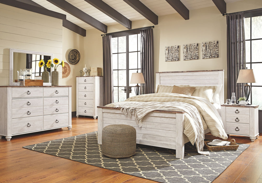Willowton - Panel Bedroom Set #6pc.bed,dresser,mirror,chest #queen