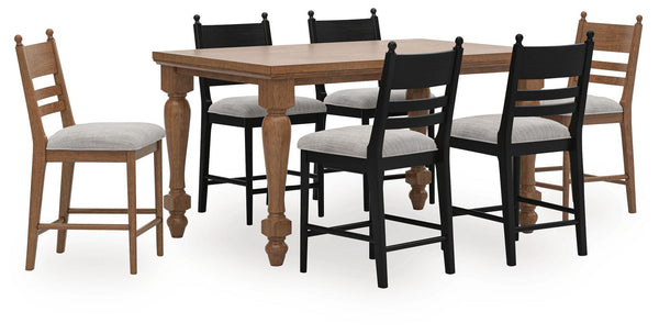 Greddinton - Counter Height Dining Table Set #lightbrown #7pc.table,4blackand2brownupholsteredstools