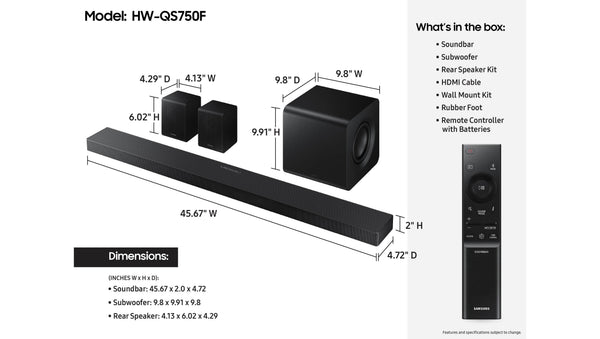 Samsung - Q-Series HW-QS750F 5.1.2 Ch Soundbar with Subwoofer and Rear Speakers - Titan Black