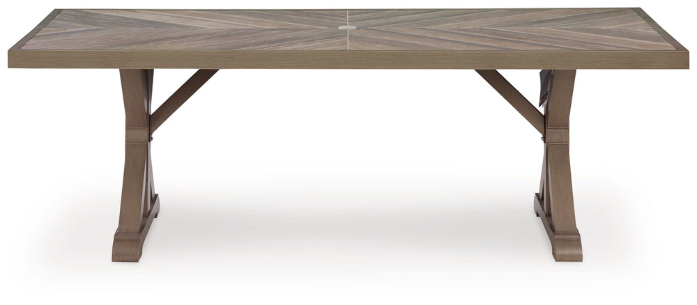 Laguna Heights - Mesa de comedor rectangular con opción para sombrilla - Beige