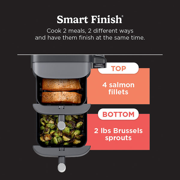 Ninja - Smart DoubleStack XL 2-Basket Air Fryer with Leave-in Thermometer, 10 QT, 6-in-1 Smart Cook System, Space Saving Design - Deep Gray