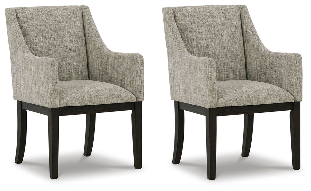 Burkhaus - Silla de comedor tapizada con apoyabrazos (Set de 2) - Beige / Marrón oscuro