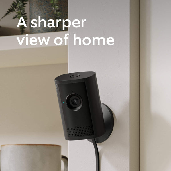 Ring - Indoor Cam Plus, Plug-In, Retinal 2K for enhanced video quality, 6x Zoom, Night Vision for color in near dark - Black