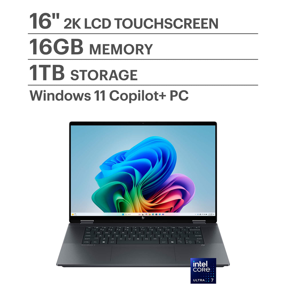 HP - OmniBook X Flip 2-in-1 - Copilot+ PC - 16" 2K Touch-Screen Laptop - Intel Core Ultra 7 256V '24 - 16GB Memory - 1TB SSD - Eclipse Gray