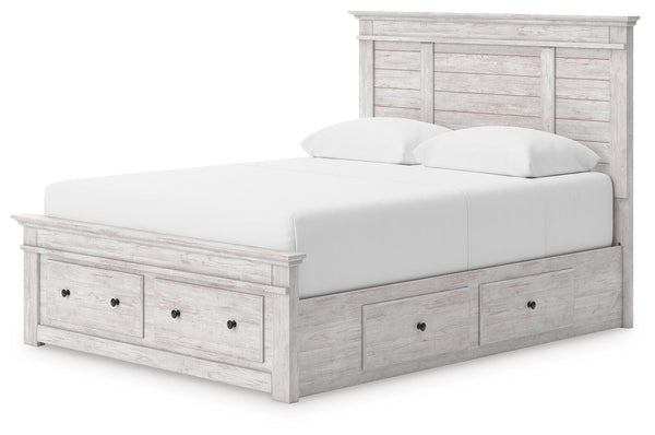 Makidern - Panel Storage Bed #white #queen #2underbedstorageunitsandstoragefootboard