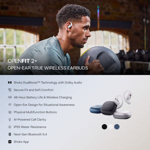 Shokz - OpenFit 2+ Open-Ear True Wireless Bluetooth Earbuds - Stone Blue