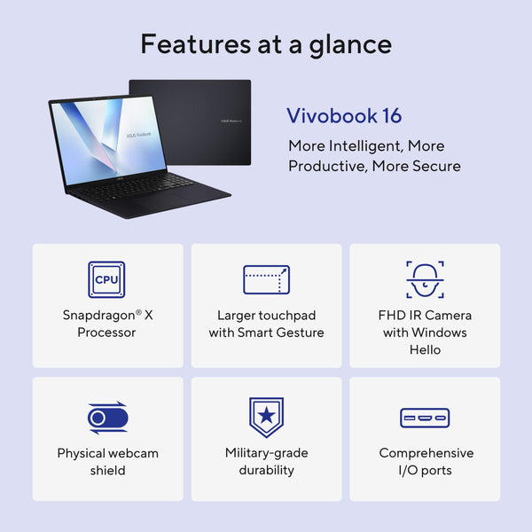 ASUS - Vivobook 16 16" FHD+ Laptop - Copilot+ PC - Snapdragon X with 16GB Memory - 512GB SSD - Quiet Blue
