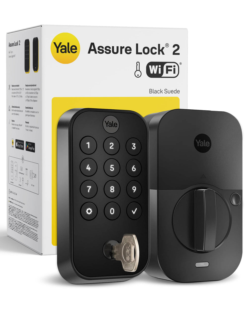 Yale - Assure Lock 2 - Smart Lock Wi-Fi Deadbolt with Push Button Keypad | Key Access - Black Suede