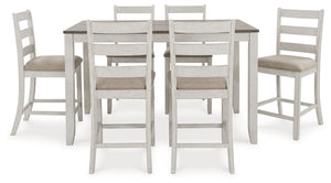 Skempton - Counter Height Dining Table and Bar Stools (Set of 7) - White / Light Brown