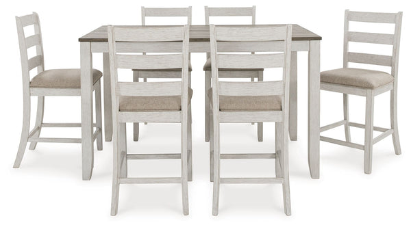 Skempton - Counter Height Dining Table and Bar Stools (Set of 7) - White / Light Brown