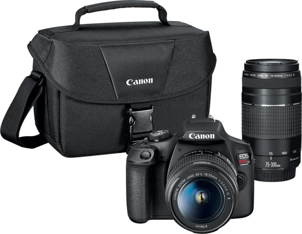 Canon - EOS Rebel T7 DSLR Video Two Lens Kit with EF-S 18-55mm and EF 75-300mm Lenses - Black