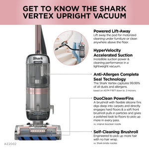 Shark - Vertex DuoClean PowerFin Upright Vacuum with Powered Lift-Away and Self-Cleaning Brushroll - Rose Gold