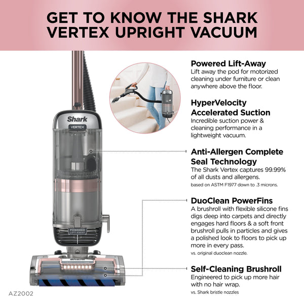 Shark - Vertex DuoClean PowerFin Upright Vacuum with Powered Lift-Away and Self-Cleaning Brushroll - Rose Gold