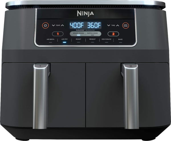 Ninja - Foodi 6-in-1 8-qt. 2-Basket Air Fryer with DualZone Technology & Air Fry, Roast, Broil, Bake, Reheat & Dehydrate - Dark Gray