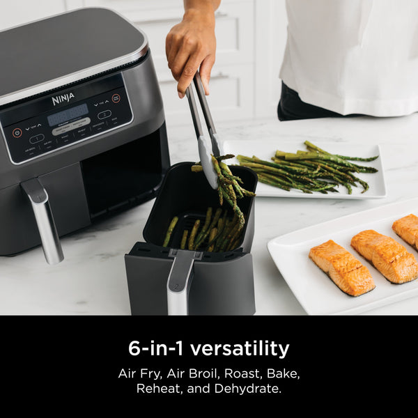 Ninja - Foodi 6-in-1 8-qt. 2-Basket Air Fryer with DualZone Technology & Air Fry, Roast, Broil, Bake, Reheat & Dehydrate - Dark Gray