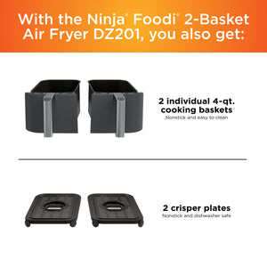 Ninja - Foodi 6-in-1 8-qt. 2-Basket Air Fryer with DualZone Technology & Air Fry, Roast, Broil, Bake, Reheat & Dehydrate - Dark Gray