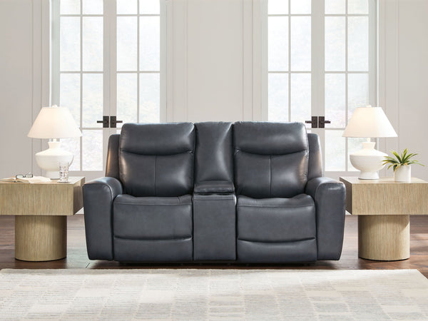 Bexhurst - Power Reclining Loveseat With Console / Adjustable Headrest #blue