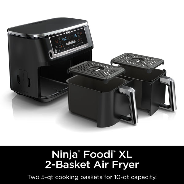 Ninja - Foodi 6-in-1 10-qt. XL 2-Basket Air Fryer with DualZone Technology & Smart Cook System - Black
