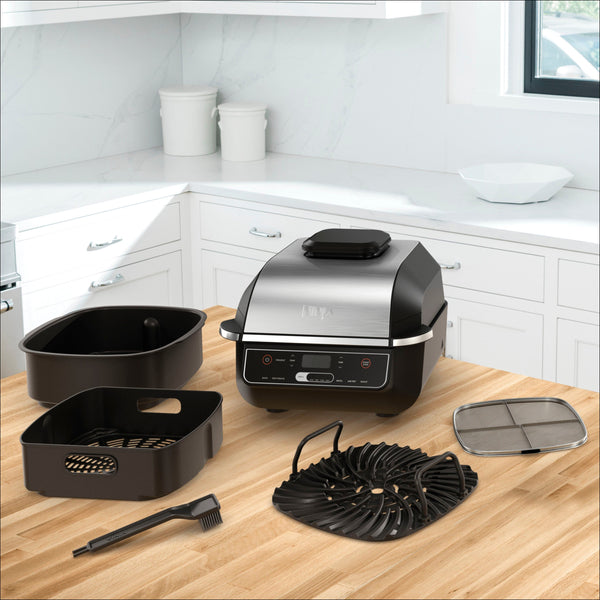 Ninja - Foodi 6-in-1 Countertop Indoor Grill with 4-quart Air Fryer, Roast, Bake, Broil, Dehydrate - Stainless Steel