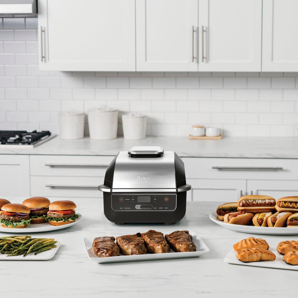 Ninja - Foodi 6-in-1 Countertop Indoor Grill with 4-quart Air Fryer, Roast, Bake, Broil, Dehydrate - Stainless Steel