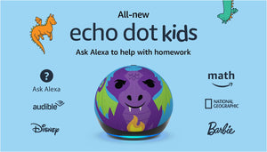 Echo Dot Kids with Alexa (newest model), Designed for kids, w/ parental controls, Includes 1 Year of Amazon Kids+ - Fire Dragon