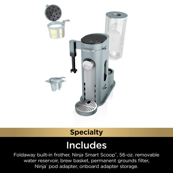Ninja - Pods & Grounds Specialty Single-Serve Iced Coffee Maker, K-Cup Pod Compatible with Foldaway Milk Frother - Glacier Blue