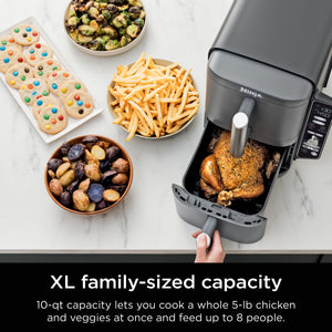 Ninja - DoubleStack XL 10 QT, 6-in-1, 2-Basket Air Fryer, Space Saving Design - Gray