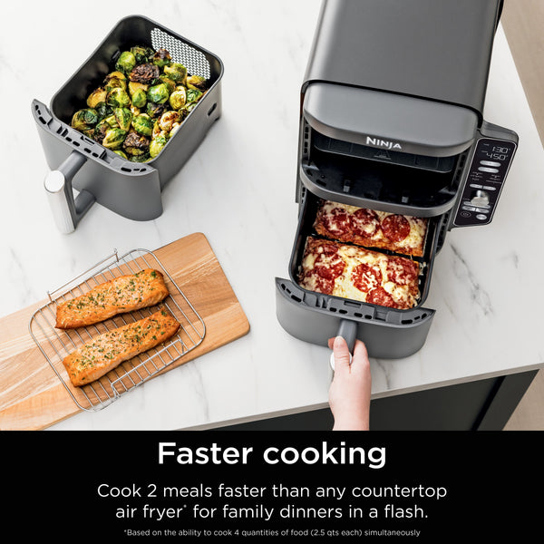 Ninja - DoubleStack XL 10 QT, 6-in-1, 2-Basket Air Fryer, Space Saving Design - Gray