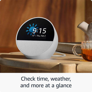 Amazon - Echo Spot (2024 release), Smart alarm clock with vibrant sound and Alexa - Glacier White