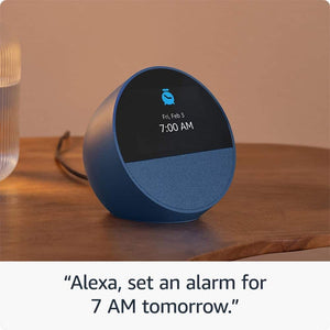 Amazon - Echo Spot (2024 release), Smart alarm clock with vibrant sound and Alexa - Glacier White