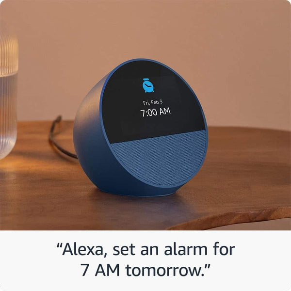 Amazon - Echo Spot (2024 release), Smart alarm clock with vibrant sound and Alexa - Ocean Blue