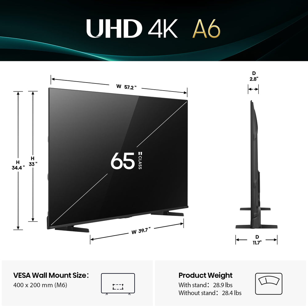 Hisense - 65" Class A6 4K UHD Series LED HDR Smart Fire TV (2025)
