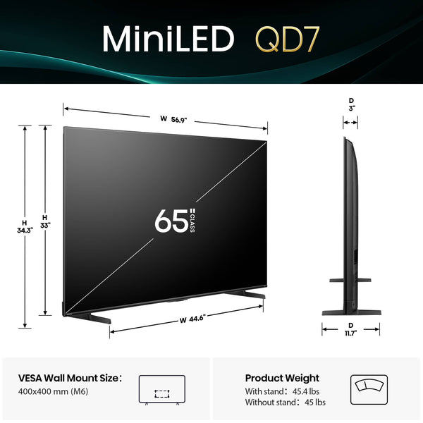 Hisense - 65" Class QD7 Series MiniLED QLED 4K UHD HDR Smart Fire TV (2025)