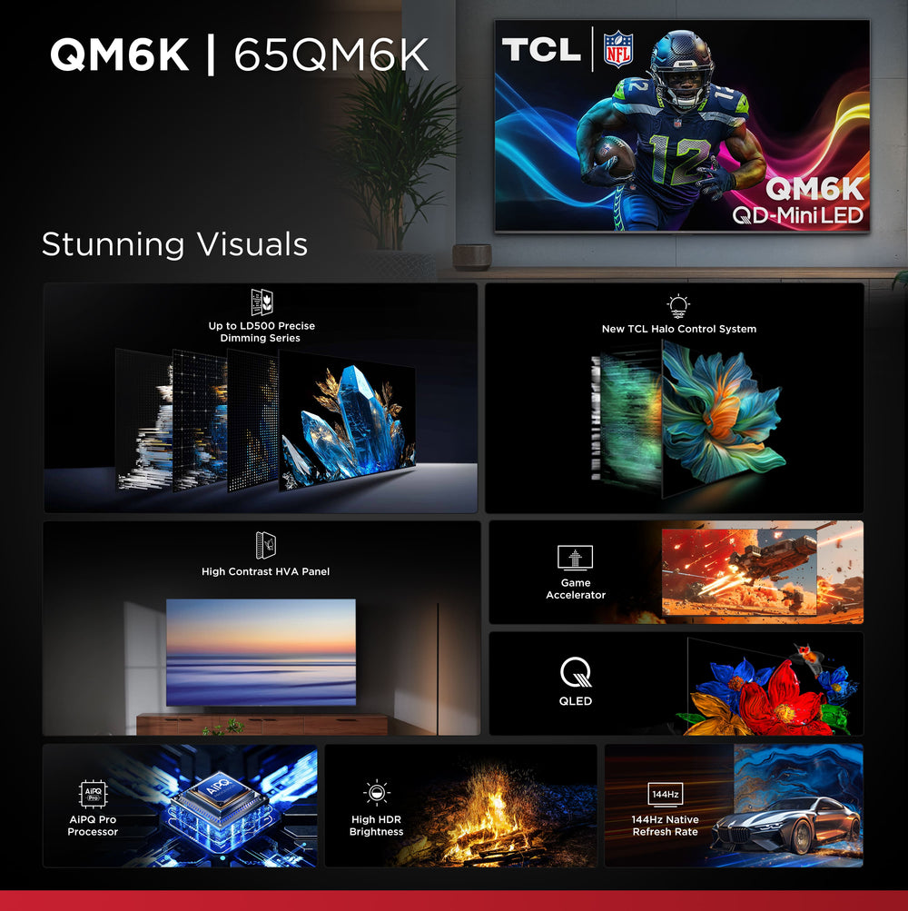 TCL - 65" Class QM6K Series 4K UHD HDR QD Mini LED Smart TV with Google TV (2025)