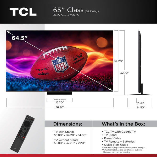 TCL - 65" Class QM7K Series 4K UHD HDR QD Mini LED Smart TV with Google TV (2025)