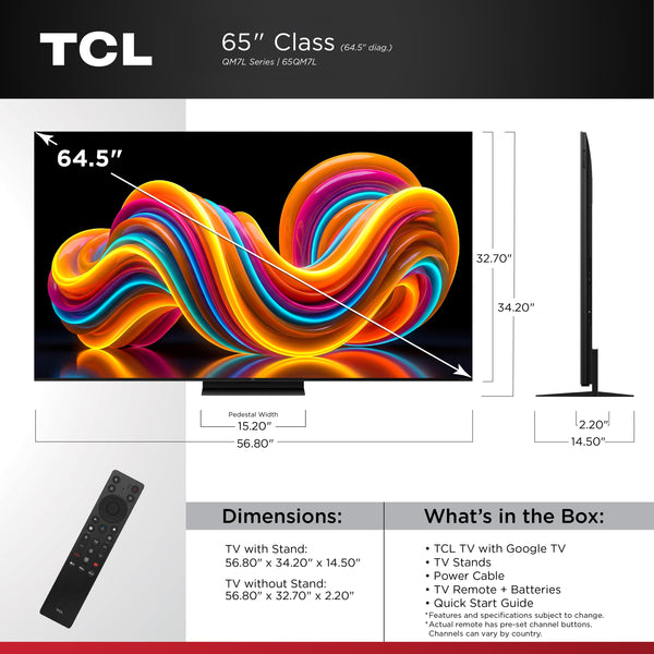 TCL - 65" Class QM7L Series 4K UHD HDR SQD-Mini LED Smart TV with Google TV (2026)