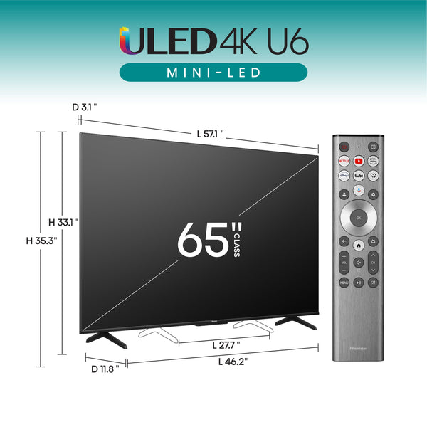 Hisense - 65" Class U6 Series Mini-LED 4K UHD QLED Smart Google TV (2024)