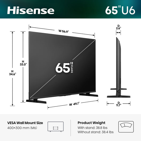 Hisense - 65" Class U6 Series MiniLED QLED UHD 4K HDR Smart Fire TV (2026)