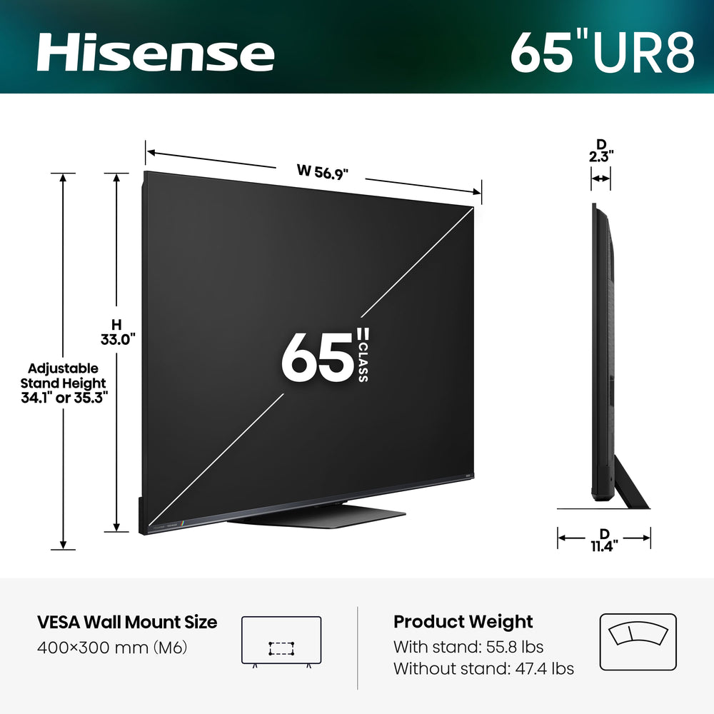 Hisense - 65" Class UR8 RGB MiniLED Series UHD 4K HDR Smart Google TV (2026)