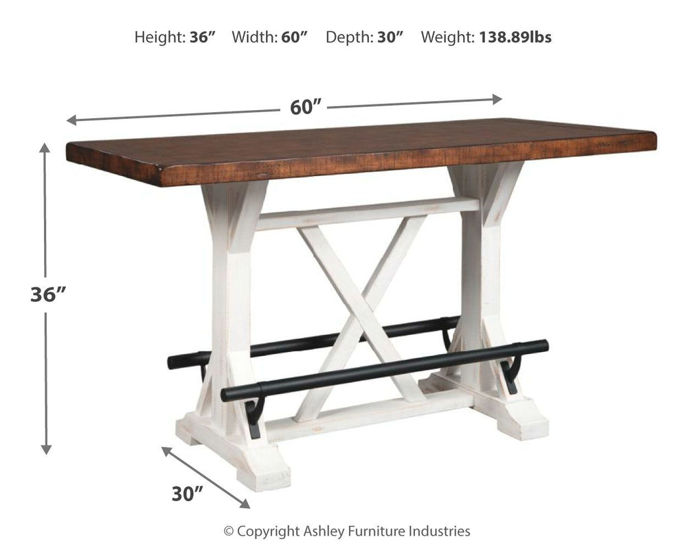 Valebeck - Mesa de mostrador rectangular para comedor - Blanca / Marrón