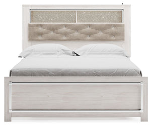 Altyra - Cama con estantería Queen con somier de láminas - Blanco