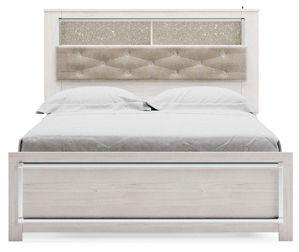 Altyra - Cama con estantería Queen con somier de láminas - Blanco