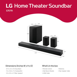 LG - 5.1.1-Channel S70TR Home Theater Soundbar with Wireless Subwoofer and Rear Speakers, Dolby Atmos, WOW Orchestra - Black
