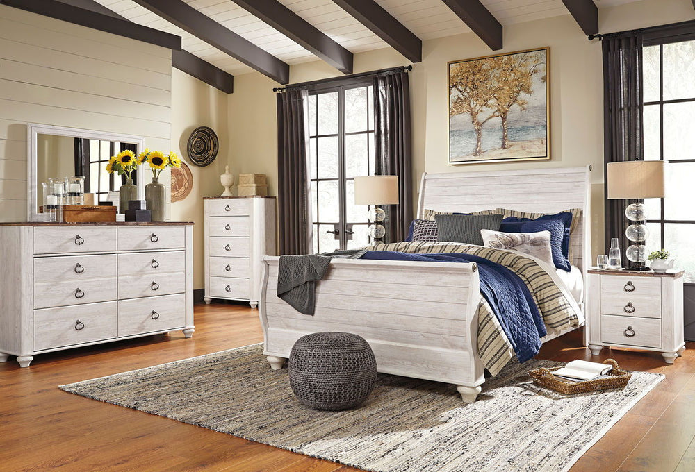Willowton - Sleigh Bedroom Set #6pc.bed,dresser,mirror,chest #queen