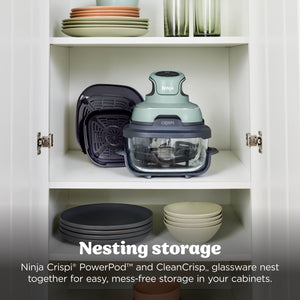 Ninja - Crispi 4-in-1 Portable Glass Air Fryer Cooking System with 2 Glass Containers, Crisper Plates & Storage Lids - Sage Green